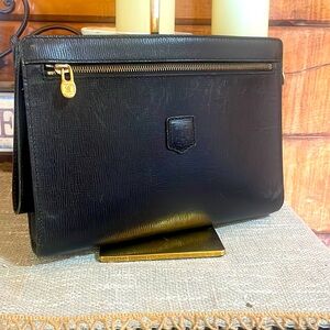 Celine black leather large business zipped up clutch/pouch
